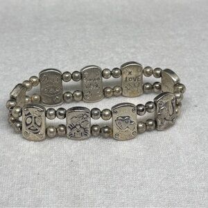 Silver Peace and Love Charm Stretch Bracelet